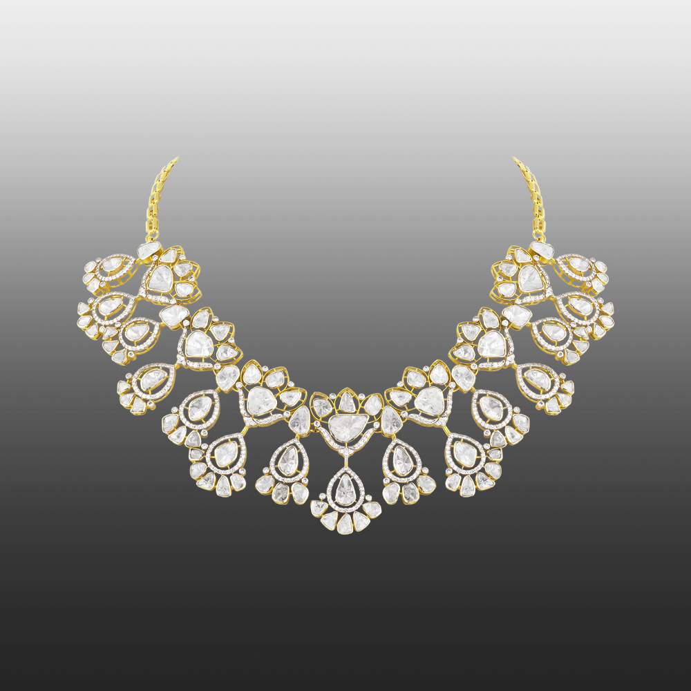 Polki Necklace with Pear & Teardrop Polki Diamond